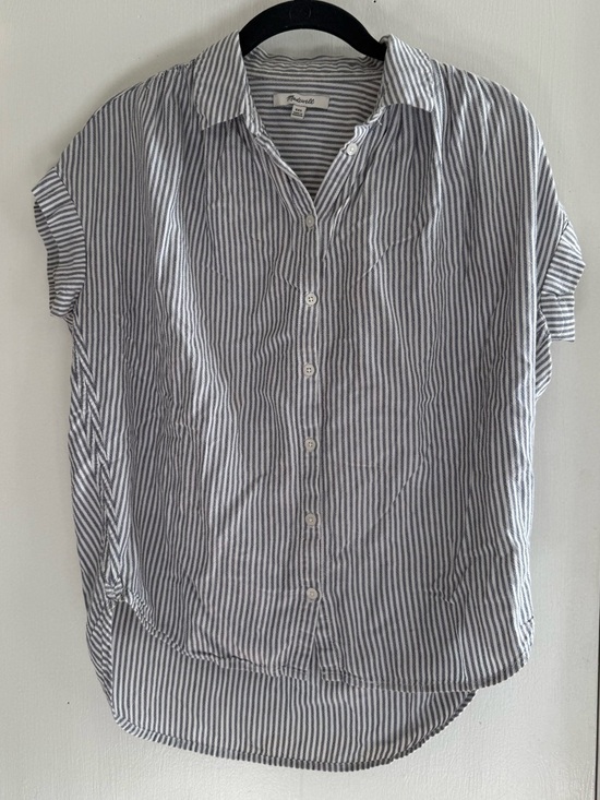 Madewell Tops - Madewell Blue and White Striped Short Sleeve Button-Down Shirt Size XXS